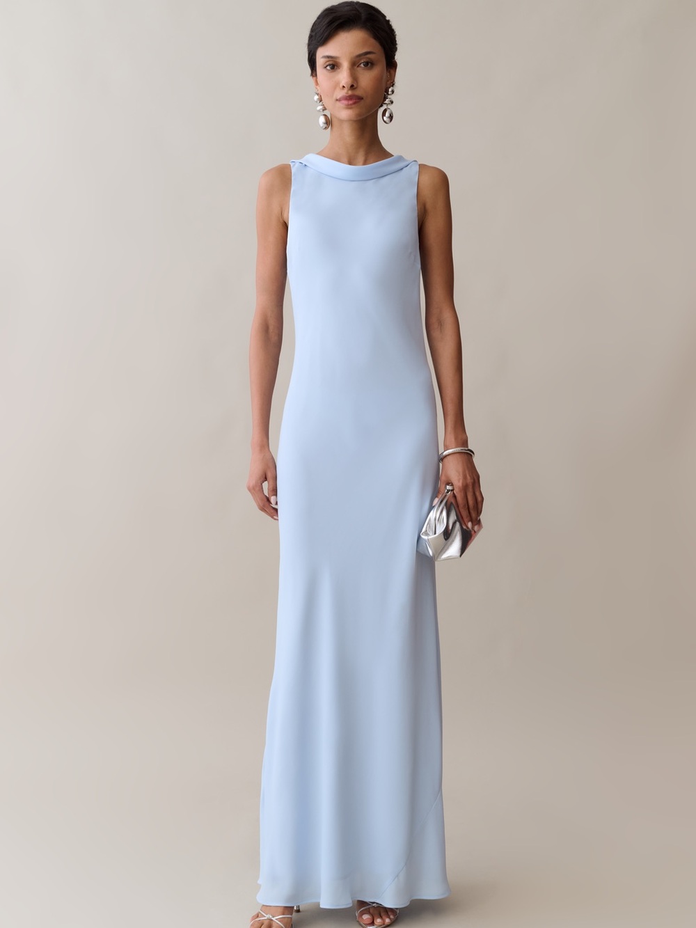 NWT Few Moda Amarosa Dress size Large L Light Blue o.p.t backless maxi